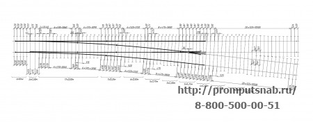 Схема раскладки брусьев стрелочного перевода Р-65 1-9. ЛПТП.665121.107