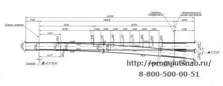 Схема геометрических размеров стрелочного перевода Р-65 1-11. Проект 2750.00.000.