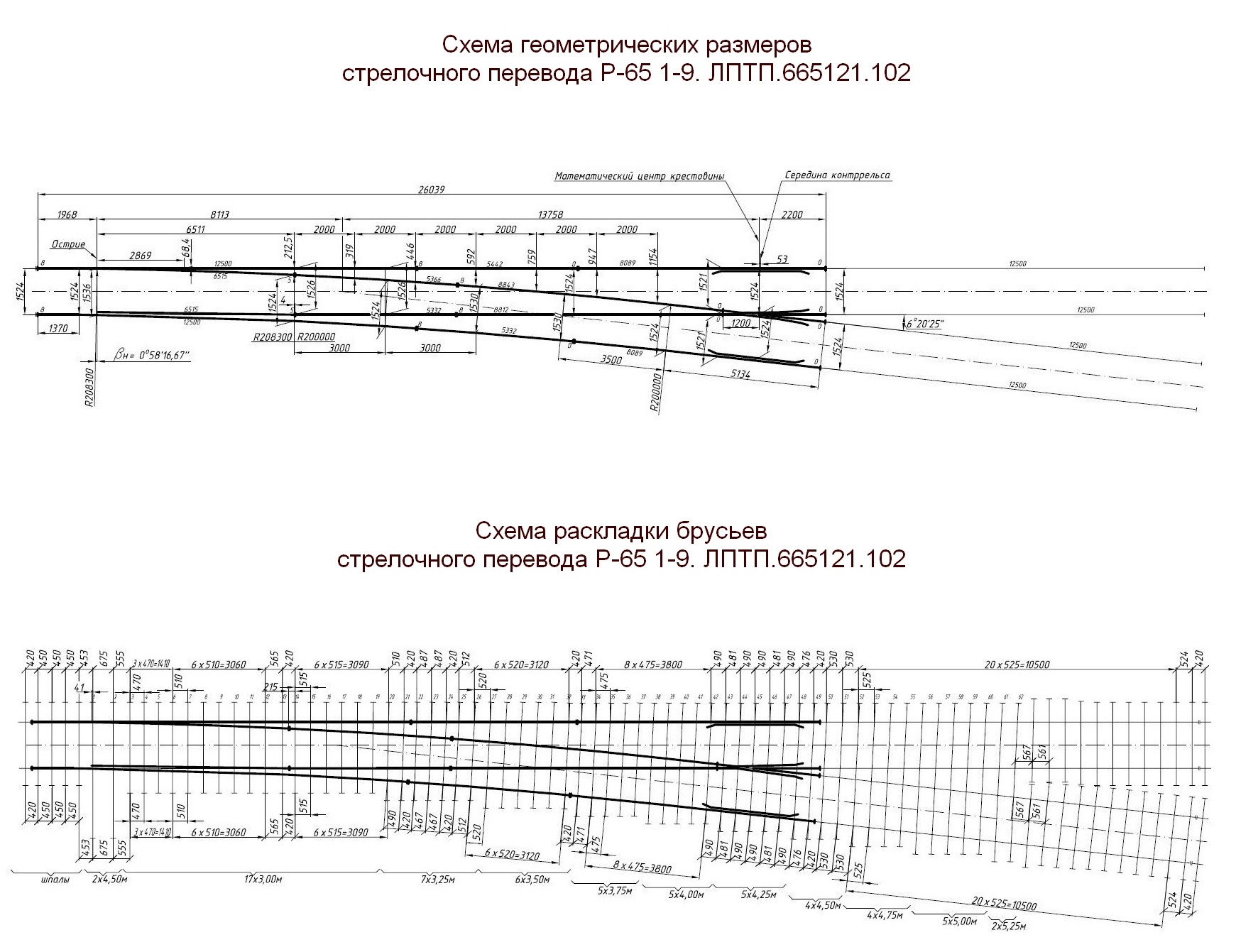 Стрелочный перевод типа Р65 марки 1-9. Проект ЛПТП 665121.102