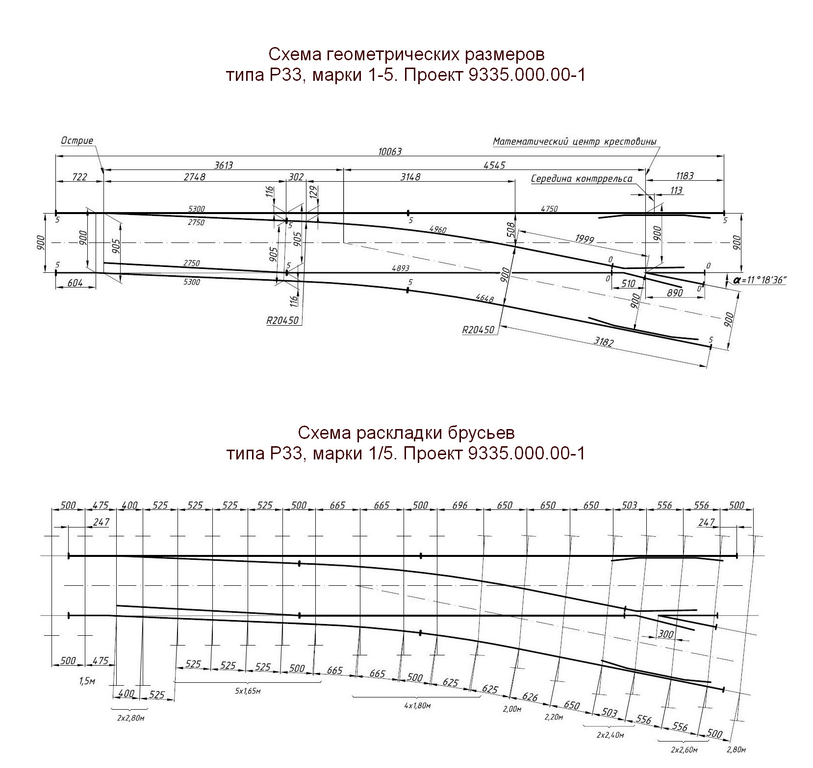 Стрелочные переводы Р33 марки 1-5 Проект 9335.000.00