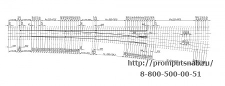Схема раскладки брусьев стрелочного перевода Р65 М.1/9, Проект 2769 (2215)