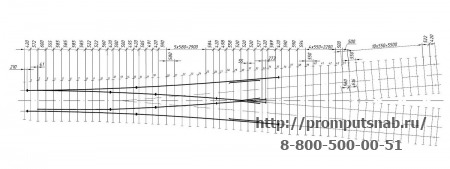 Схема раскладки брусьев стрелочного перевода тип Р65 марки 1/6, проект 2628