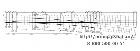 Схема раскладки брусьев стрелочного перевода Р-65 1-9. ЛПТП.665121.101М.