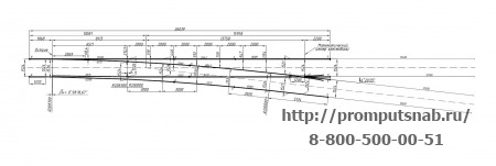 Схема геометрических размеров стрелочного перевода Р-65 1-9. ЛПТП.665121.107