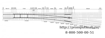 Схема укладки стрелочного перевода тип Р65 марка 1-9. Проект ЛПТП.665129.004