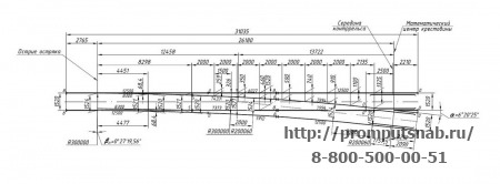 Схема геометрических размеров стрелочного перевода Р65 1/9 проект 2769.00.000