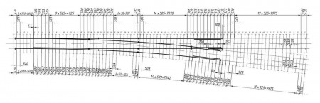 Схема раскладки брусьев стрелочного перевода Р-65 1-9.Проект 2215.00.000.
