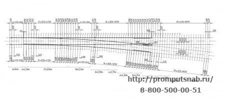 Схема раскладки брусьев стрелочного перевода Р-65 1-9.Проект 2434.00.000.