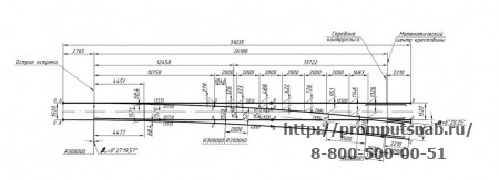 Схема геометрических размеров стрелочного перевода Р-65 1-9.Проект 2721.00.000.