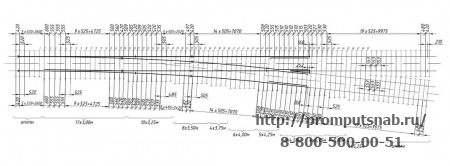 Схема раскладки брусьев стрелочного перевода Р-65 1-9.Проект2766.00.000.