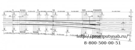 Схема раскладки брусьев стрелочного перевода Р-65 1-11. Проект 2750.00.000.