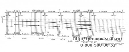 Схема раскладки брусьев стрелочного перевода Р-65 1-11. Проект 2759.00.000.