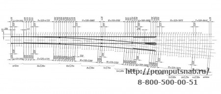 Схема раскладки брусьев стрелочного перевода Р-65 1-11. Проект 2764.00.000.
