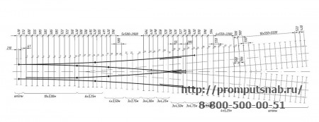 Схема раскладки брусьев стрелочного перевода Р-65 1-11. Проект 2882.00.000.