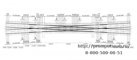 Схема раскладки брусьев стрелочного перевода типа Р50 марки 1-9. Проект 1623.00.000.